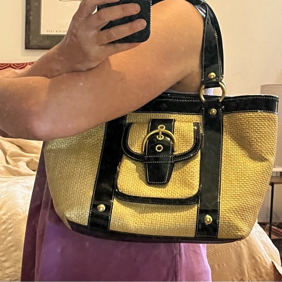 Coach Princess Street Raffia and Patent Leather Tote - Picture 14 of 17